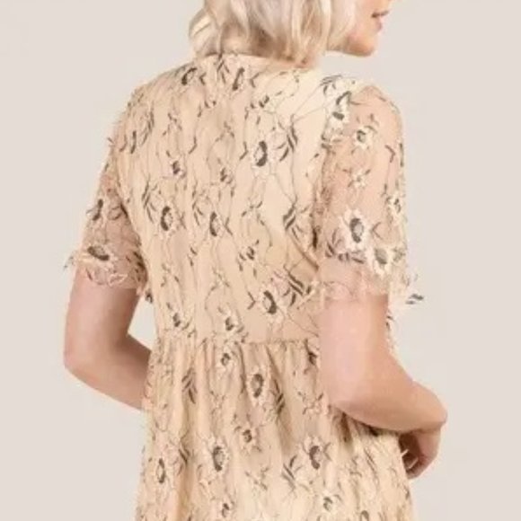 Women's Francesca’s Tan Floral Lace Overlay Mini Dress M - Picture 3 of 8